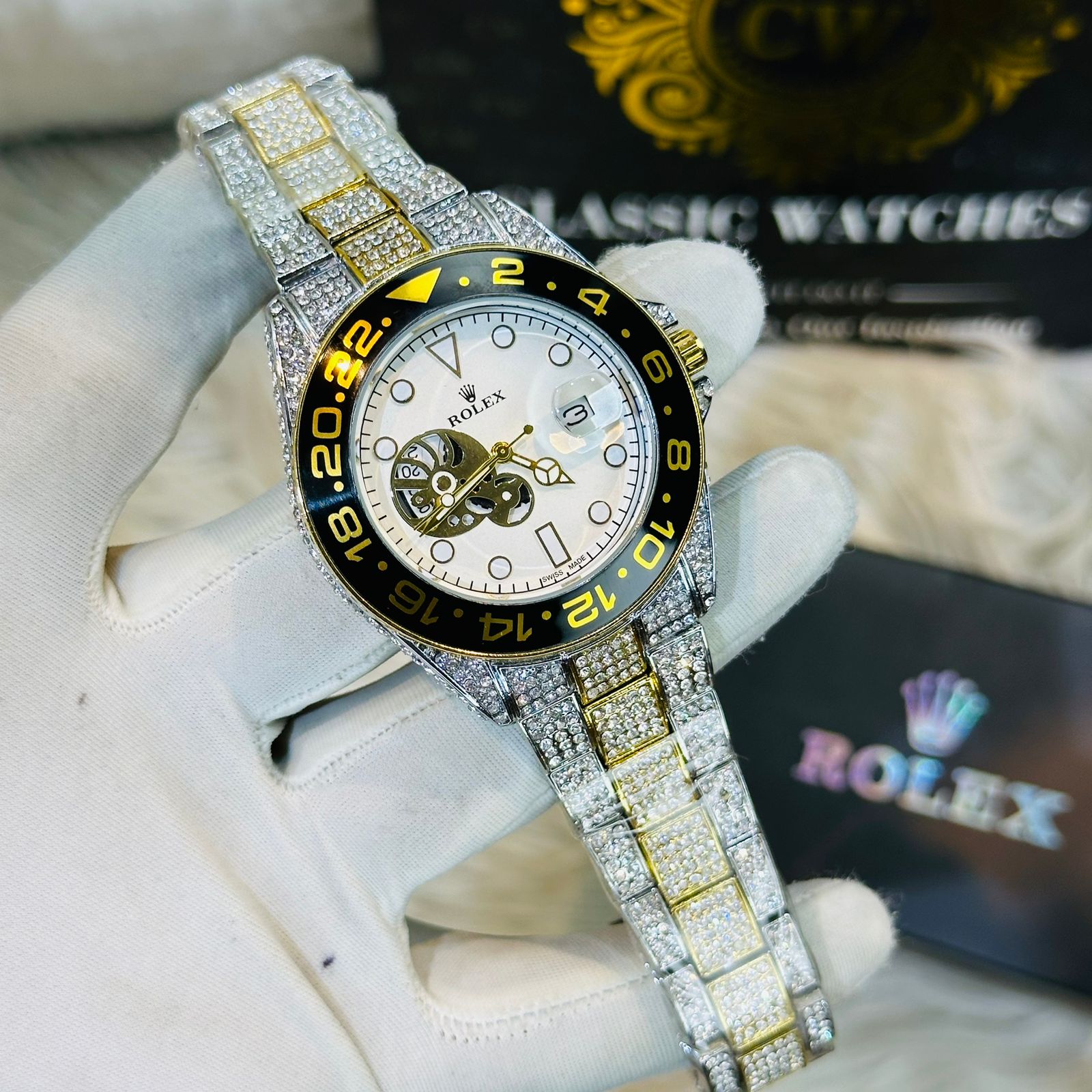 Premium Quality RLX  Submariner Full Stone White Dial Watches