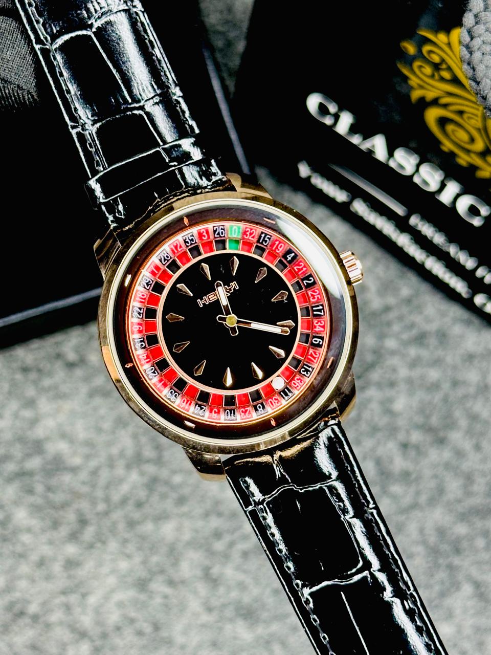 Premium Leather Casino Watch Full Black