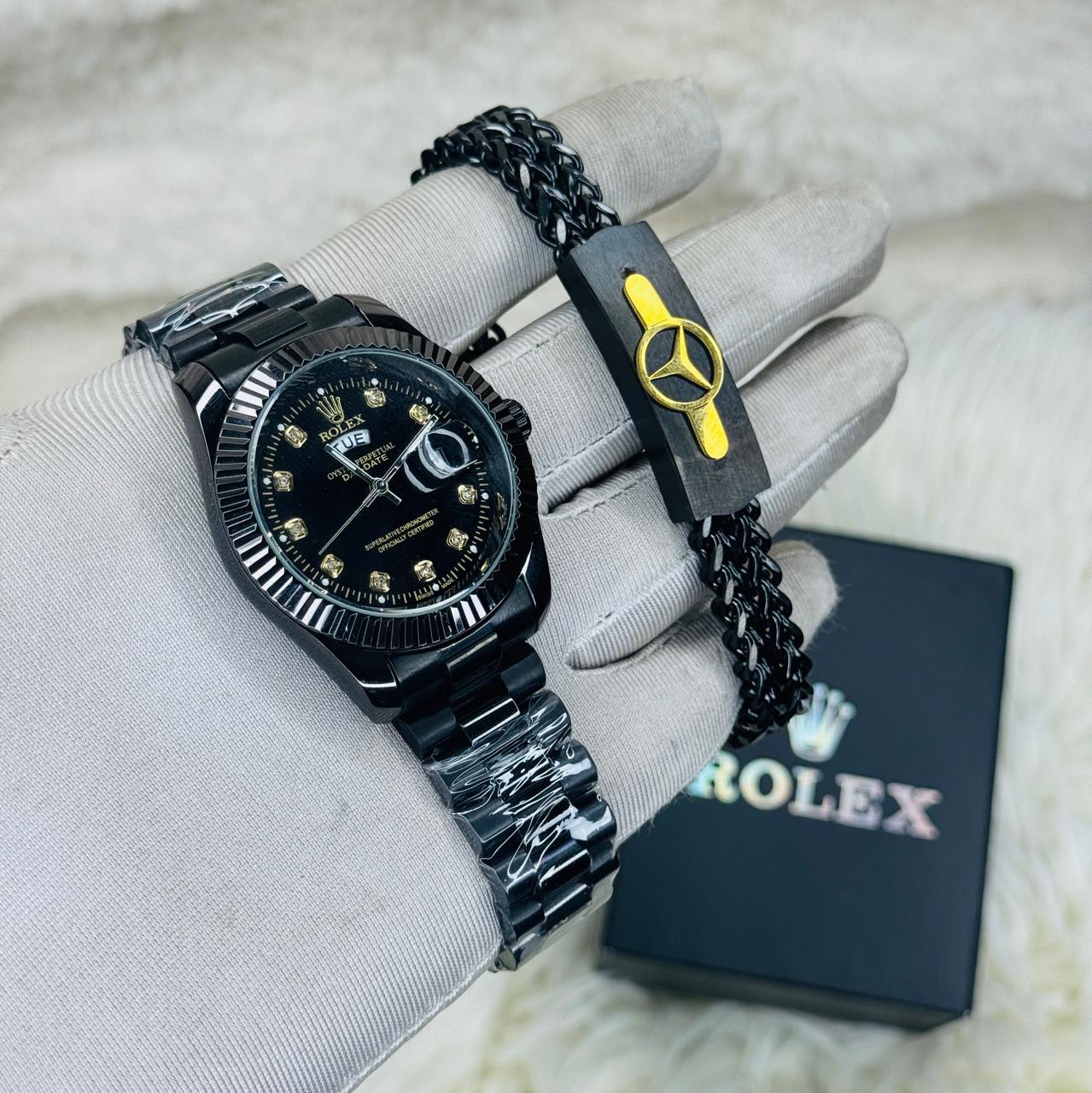 premium Quality RLX watch & Bracelet Full Black Carry