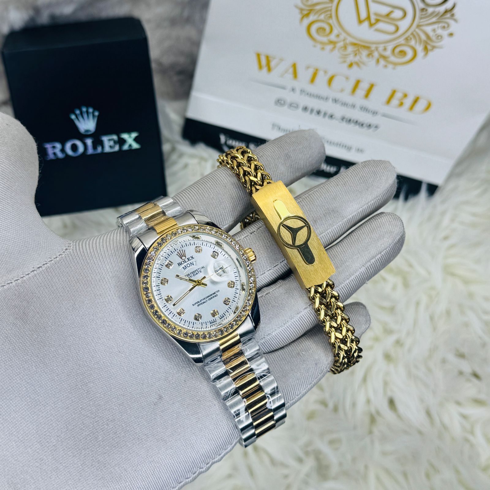 premium Quality RLX watch & Bracelet T Stone White