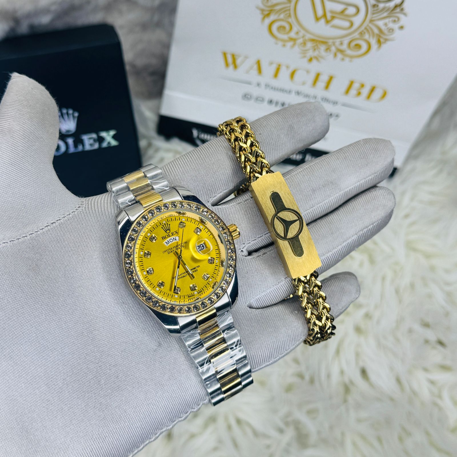 premium Quality RLX watch & Bracelet T Stone Golden