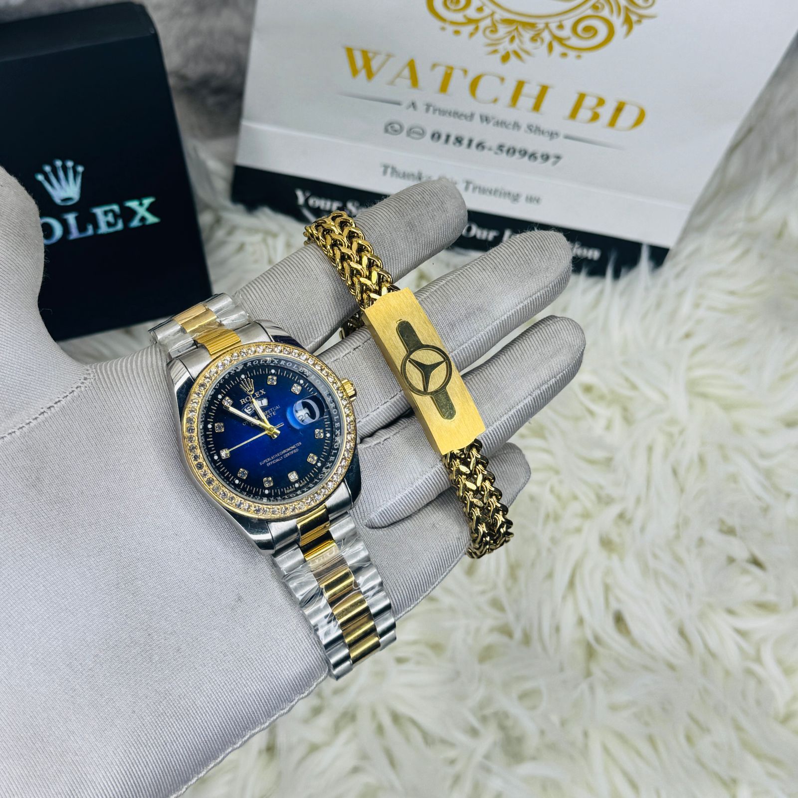 premium Quality RLX watch & Bracelet T Stone Blue